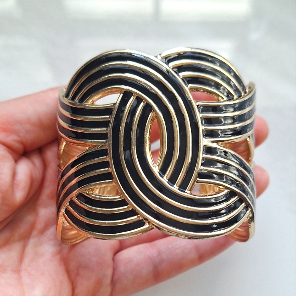 NEW! Black Enamel Cuff Bracelet, Statement Bracelet, Boho Bracelet